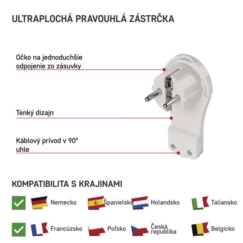Vidlica uhlová pre predlžovací kábel, biela
