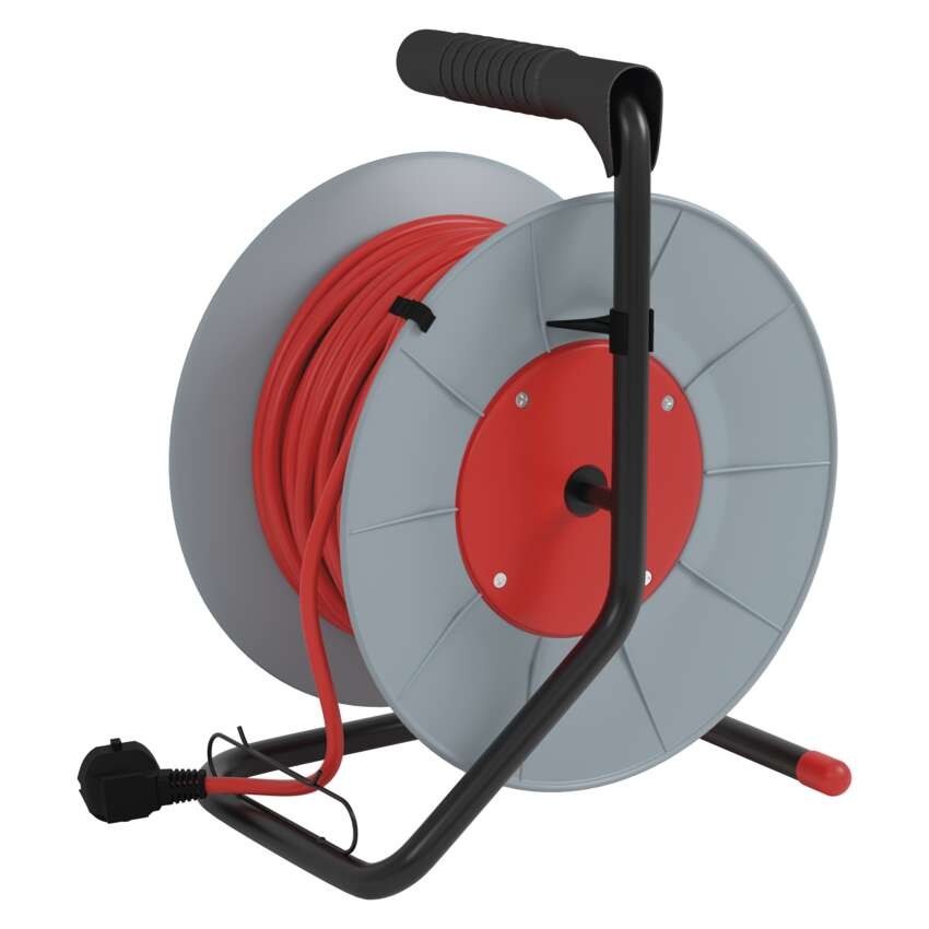 Prodlužovací kabel na bubnu 25 m / 4 zás. / s vypínačem / červený / PVC / 230V / 1,5 mm2