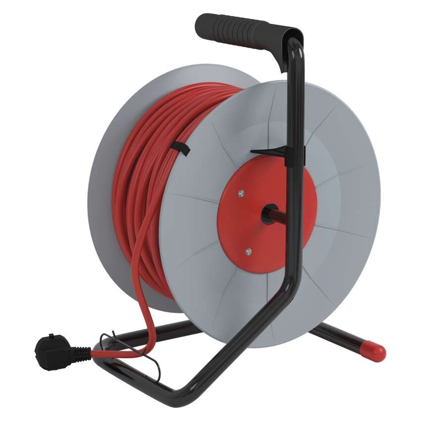 Prodlužovací kabel na bubnu 50 m / 4 zásuvky / červený / PVC / 230 V / 1,5 mm2