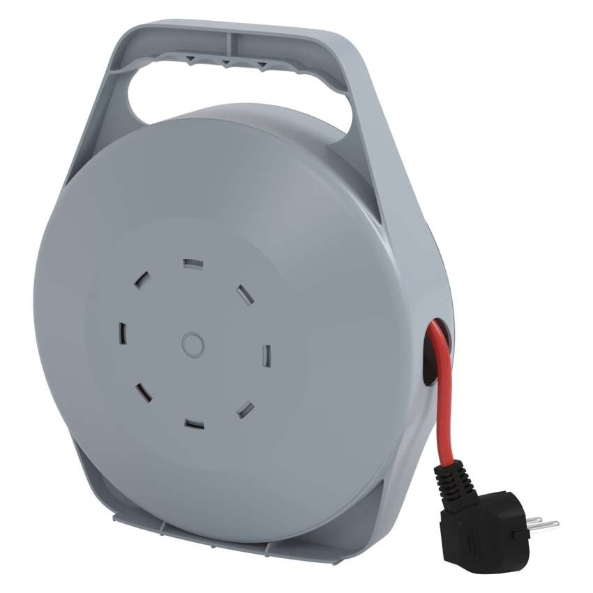 Przedłużacz zwijany 10 m / 4 gniazda / czerwony / PVC / 230 V / 1 mm2