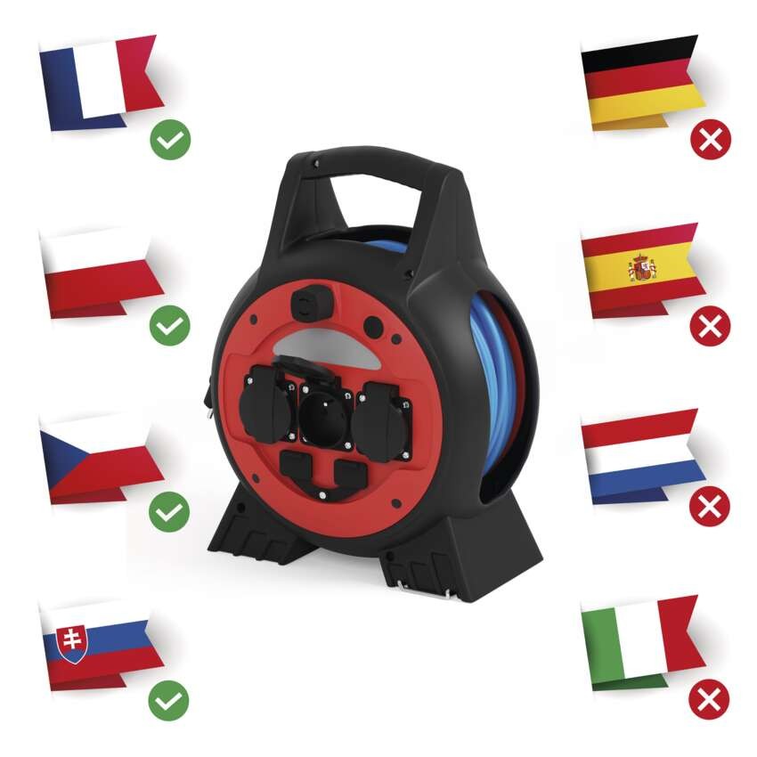 Przedłużacz zwijany mrozoodporny 20 m / 3 gniazda / niebieski / PVC / 230 V / 1,5 mm2