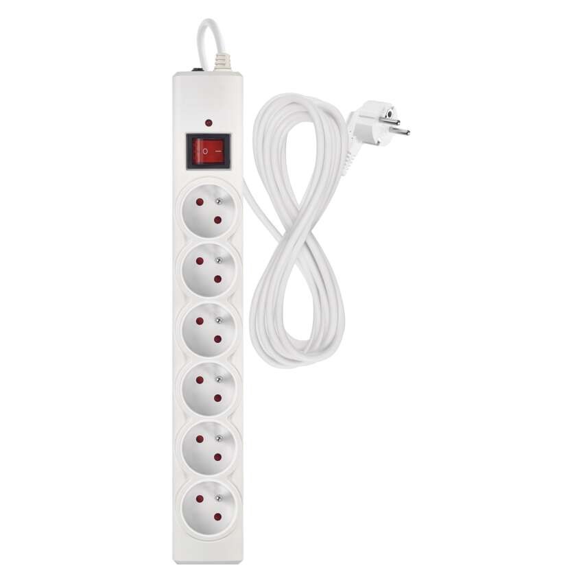 Přepěťová ochrana – 6 zásuvek, 5 m, bílá