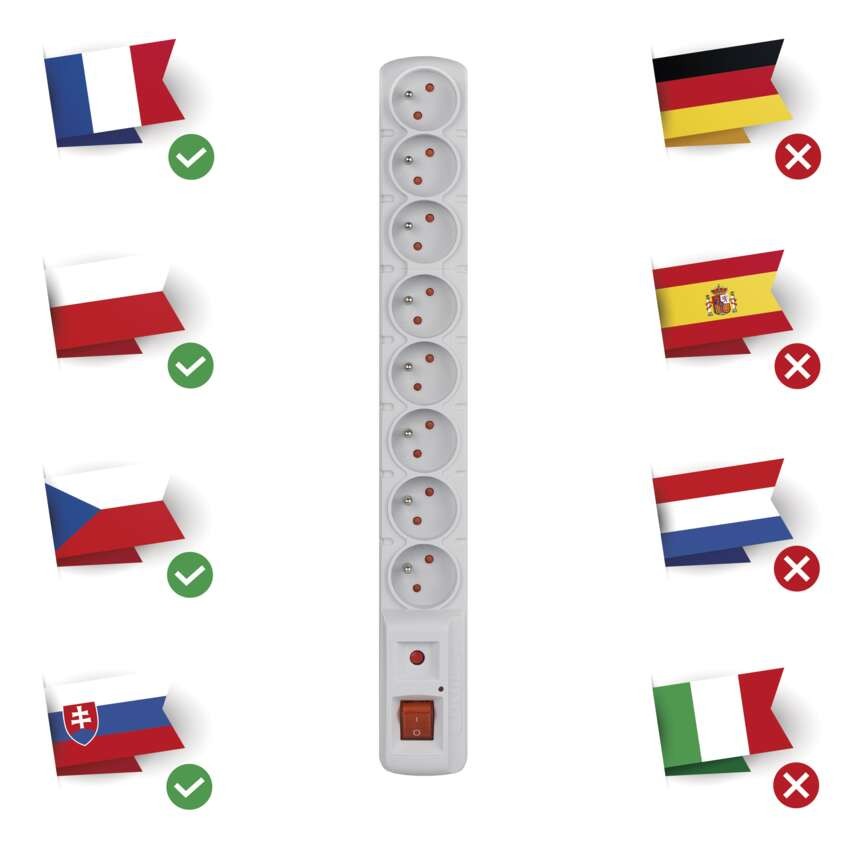 Prepäťová ochrana – 8 zásuviek 1,5m, sivá