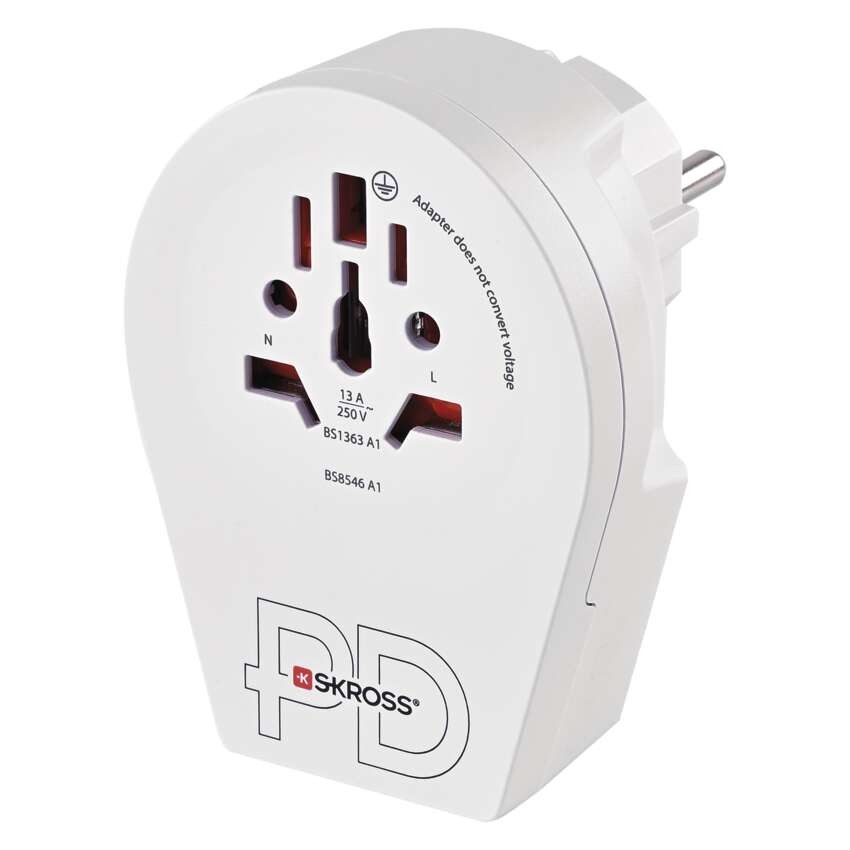 Cestovný univerzálny adaptér pre cudzincov do strednej Európy, 1×USB-C, 1×USB-A