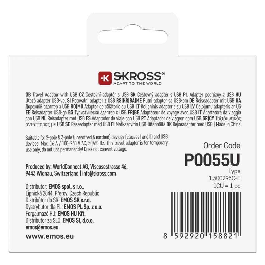 Cestovný univerzálny adaptér pre cudzincov do strednej Európy, 1×USB-C, 1×USB-A