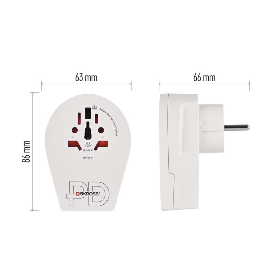 Cestovný univerzálny adaptér pre cudzincov do strednej Európy, 1×USB-C, 1×USB-A