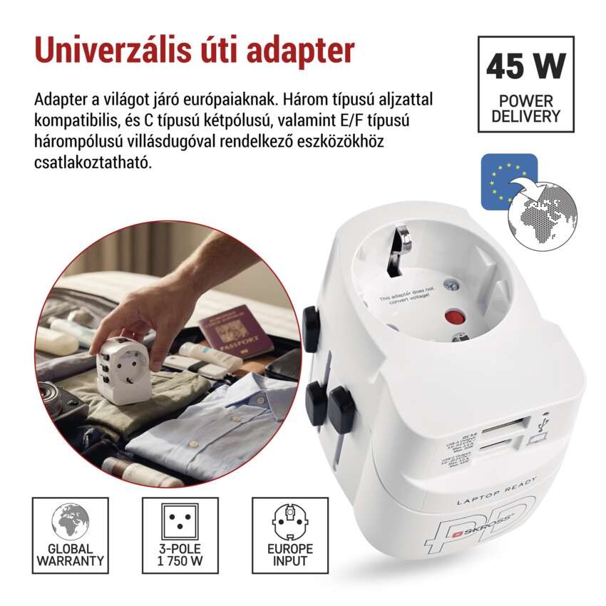 EMOS utazó adapter P0056U fehér, 1×USB-C, 1×USB-A