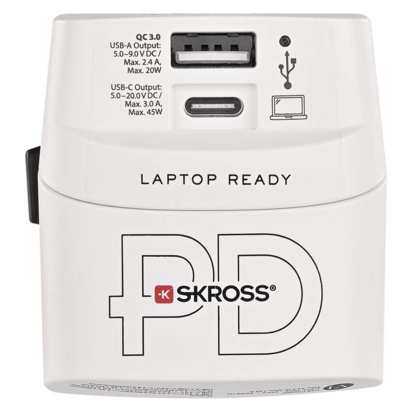 Universal Reiseadapter für Ausland – Amerika, Asien, Afrika, 1×USB-C, 1×USB-A
