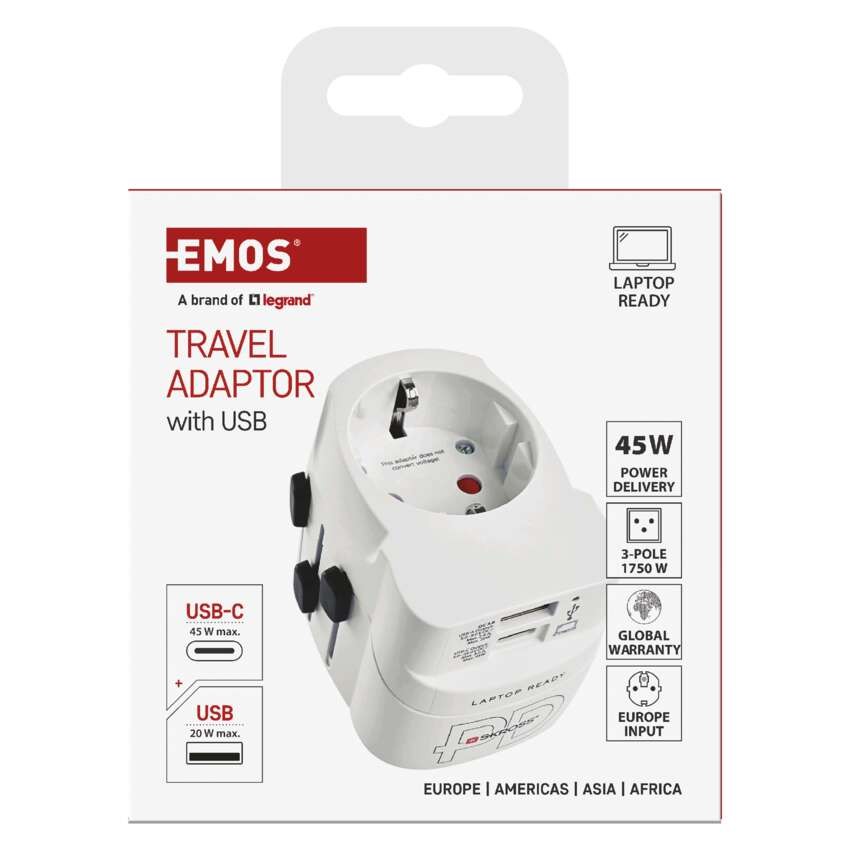 Universal Reiseadapter für Ausland – Amerika, Asien, Afrika, 1×USB-C, 1×USB-A