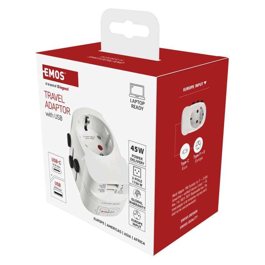 Universal Reiseadapter für Ausland – Amerika, Asien, Afrika, 1×USB-C, 1×USB-A