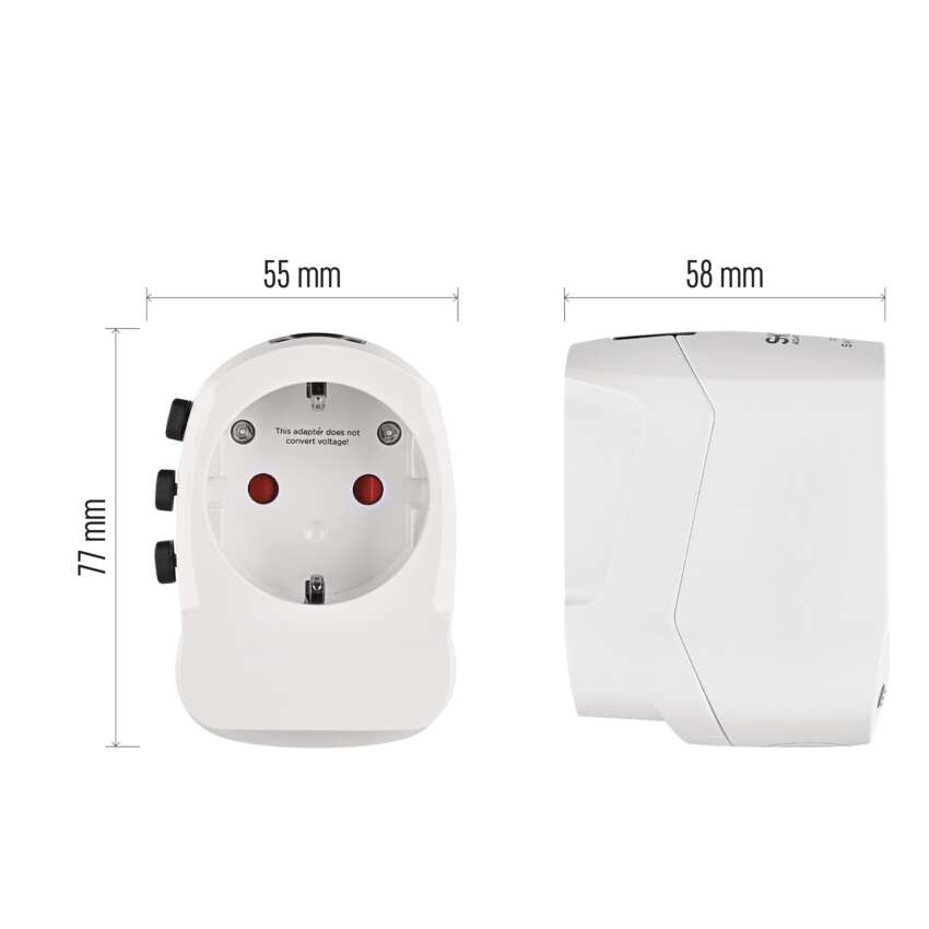 Universal Reiseadapter für Ausland – Amerika, Asien, Afrika, 1×USB-C, 1×USB-A