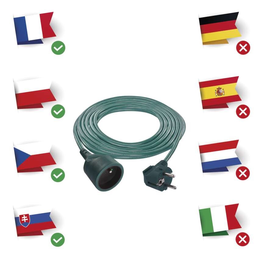Predlžovací kábel 5 m / 1 zásuvka / zelený / PVC / 1 mm2