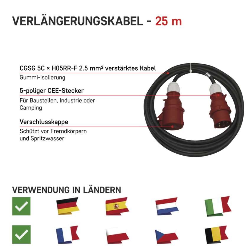 CEE Verlängerungskabel 5x16A, 25m