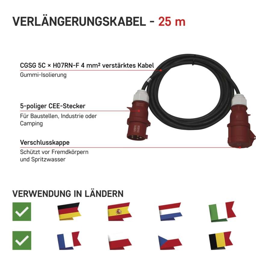 CEE Verlängerungskabel 5x32A, 25m