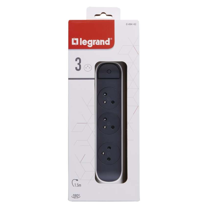 Legrand predlžovací kábel 1,5 m / 3 zásuvky / s vypínačom / biely-čierny / PVC / 1 mm2