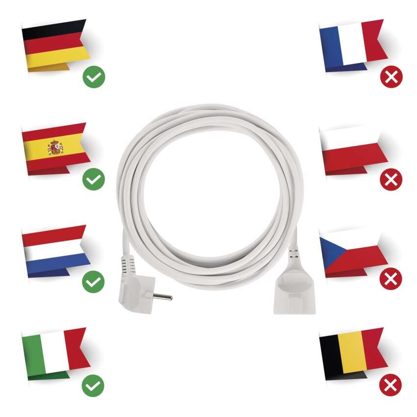 Hosszabbító 5 m / 1 aljzat / fehér / PVC / 1,5 mm2