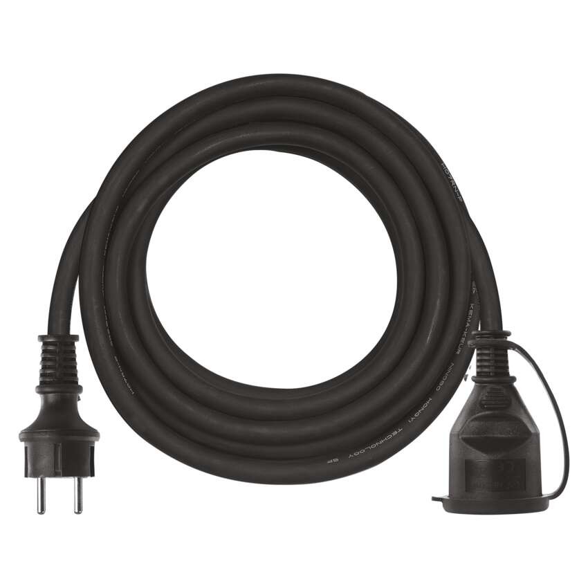 Verlängerungskabel 5 m / 1 Steckdose / schwarz / Gummi-Neopren / 250 V / 1,5 mm2