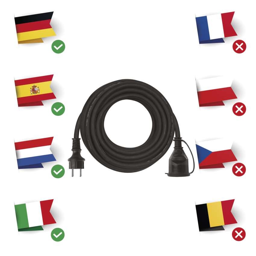 Verlängerungskabel 10 m / 1 Steckdose / schwarz / Gummi-Neopren / 250 V / 2,5 mm2