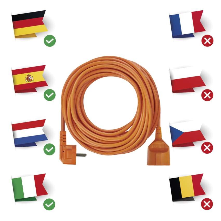 Verlängerungskabel 15 m / 1 Steckdose / orange / PVC / 250 V / 1,5 mm2