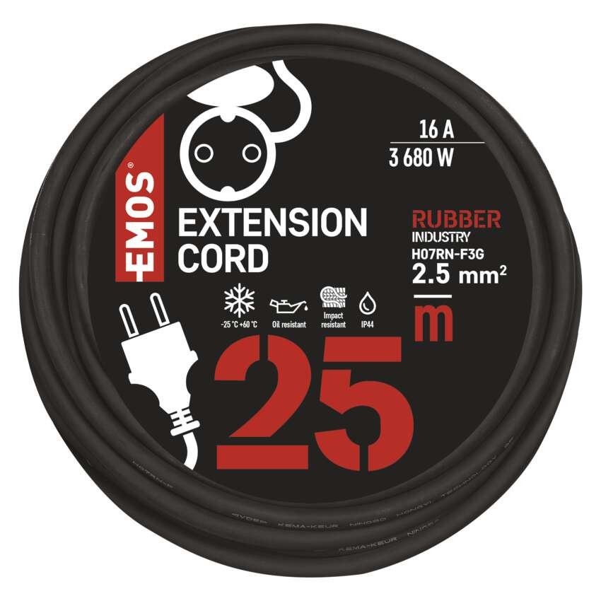 Hosszabbító 25 m / 1 aljzat / fekete / gumi-neoprén / 250 V / 2,5 mm2