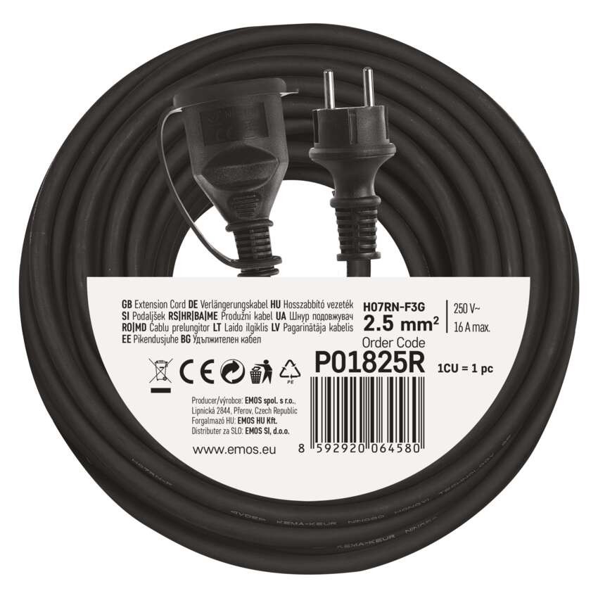 Hosszabbító 25 m / 1 aljzat / fekete / gumi-neoprén / 250 V / 2,5 mm2
