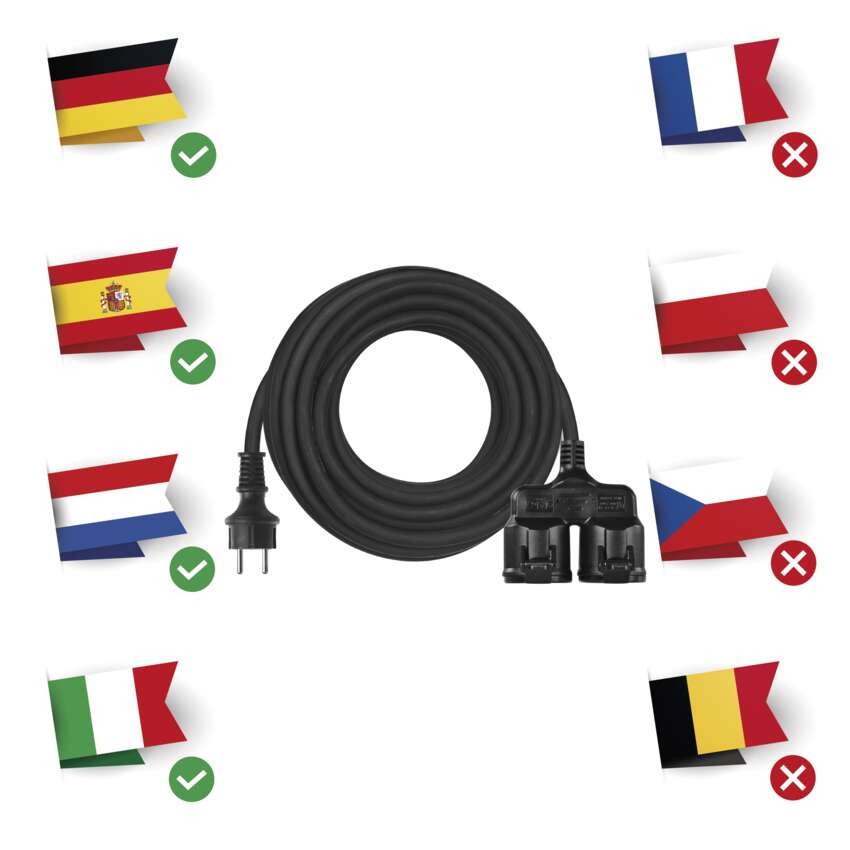 Hosszabbító 25 m / 2 aljzat / fekete / gumi / 250 V / 1,5 mm2