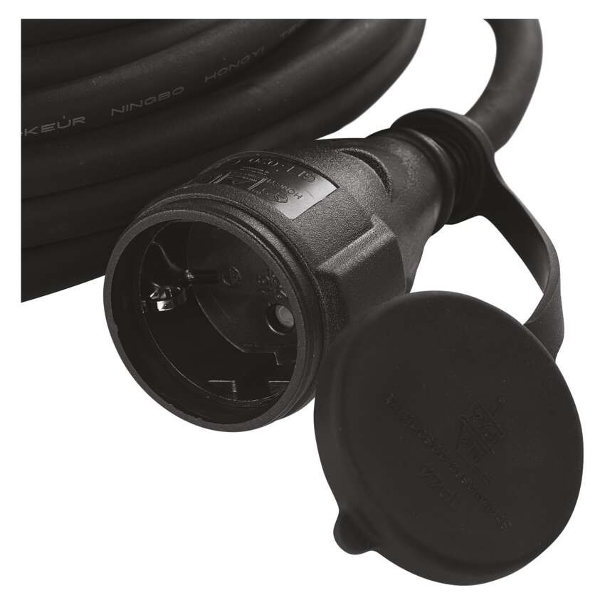 Verlängerungskabel 10 m / 1 Steckdose / schwarz / Gummi-Neopren / 250 V / 1,5 mm2