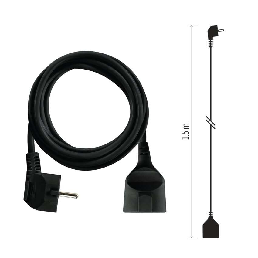 Ilgintuvas 1,5 m / 1 lizdas / juodas / PVC / 1,5 mm2 