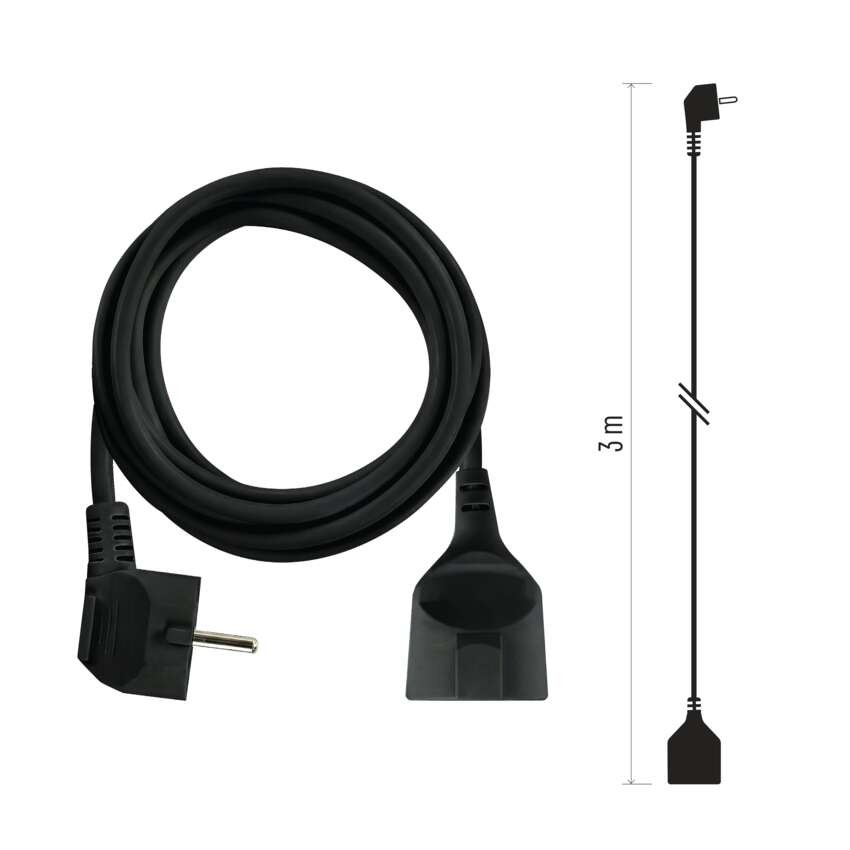 Ilgintuvas 3 m / 1 lizdas / juodas / PVC / 1,5 mm2 