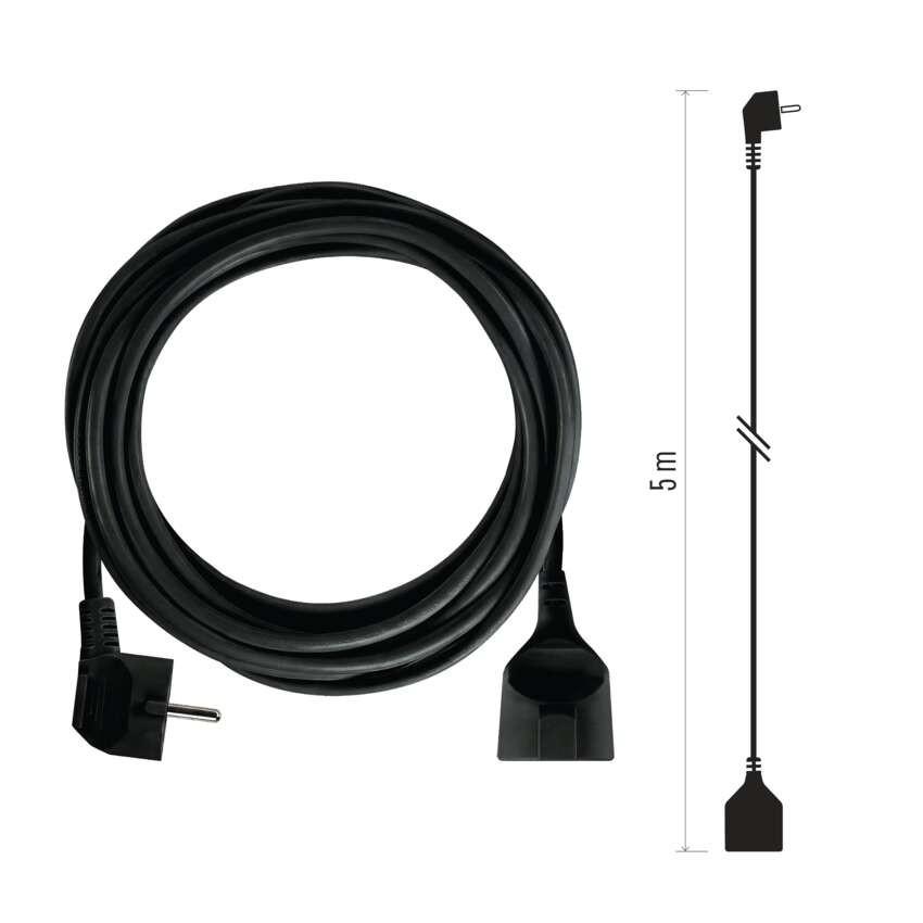 Ilgintuvas 5 m / 1 lizdas / juodas / PVC / 1,5 mm2 
