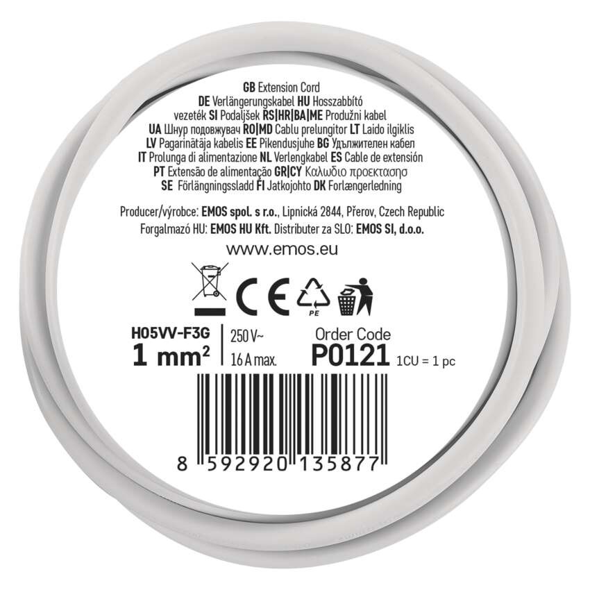 Hosszabbító 1,4 m  /  1 aljzat  /  fehér  /  PVC  /  1 mm2