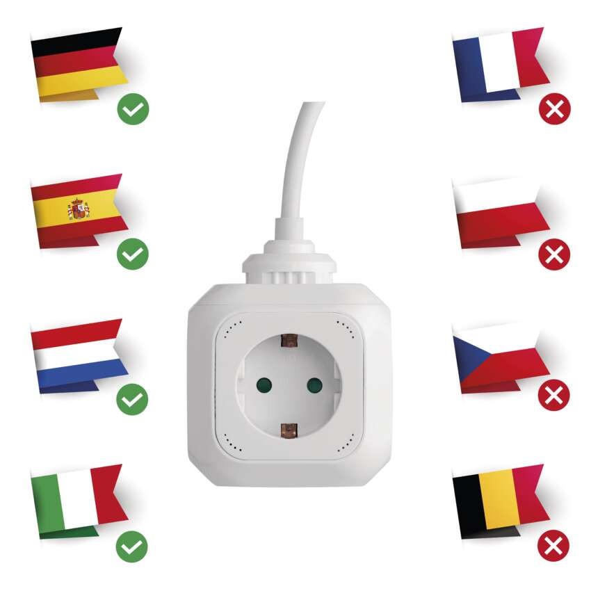 Podaljšek - kocka 1,9 m / 4 vtičnice / beli / PVC / z USB / 1,5 mm2