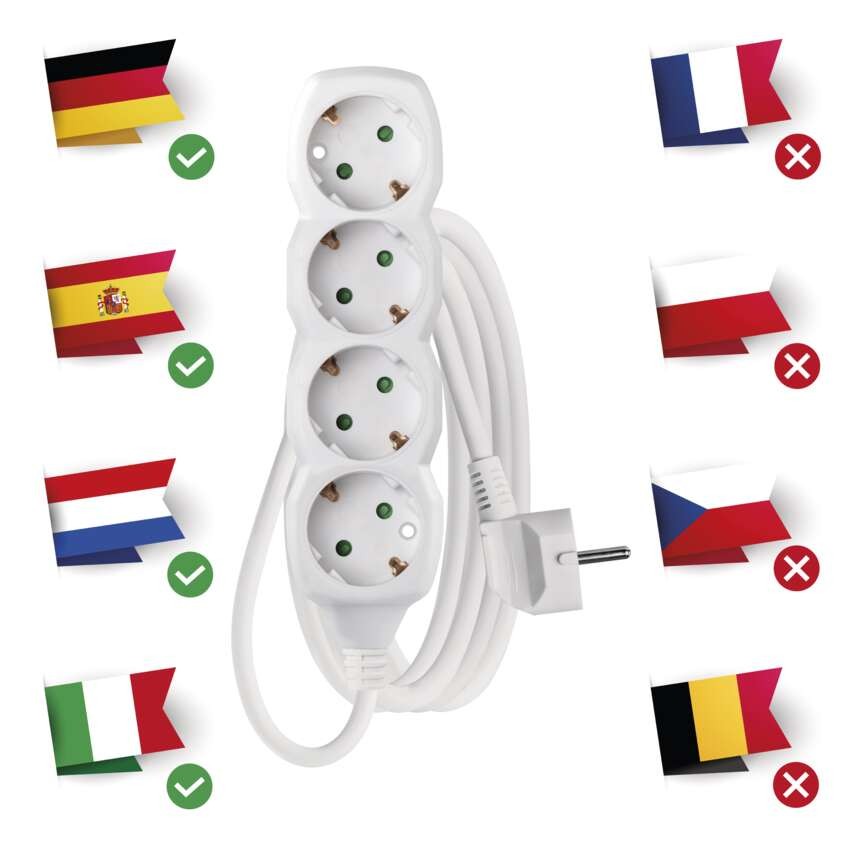 Hosszabbító 3 m / 4 aljzat / fehér / PVC / 1,5 mm2