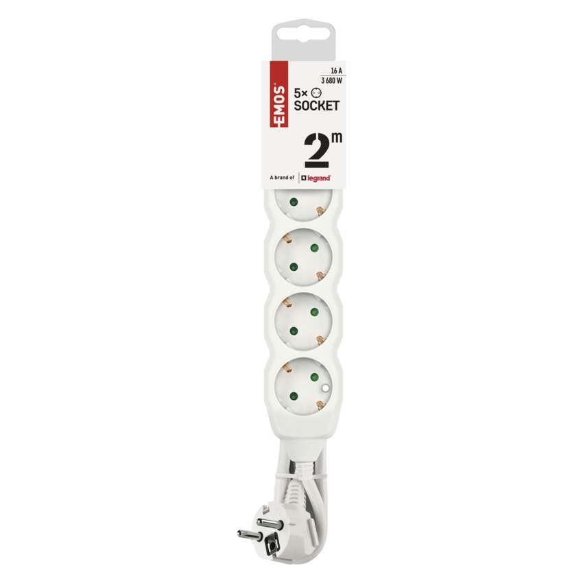 Pikendusjuhe 2 m  /  5 pesa  /  valge  /  PVC  /  1 mm2