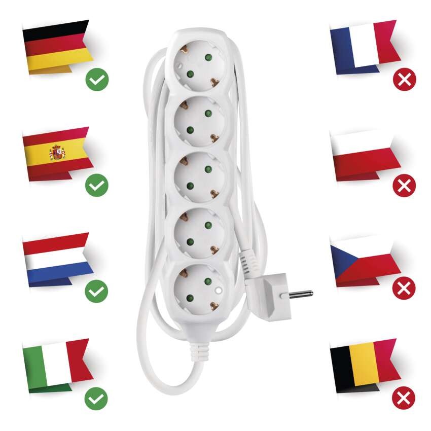 Podaljšek 3 m / 5 vtičnic / beli / PVC / 1,5 mm2