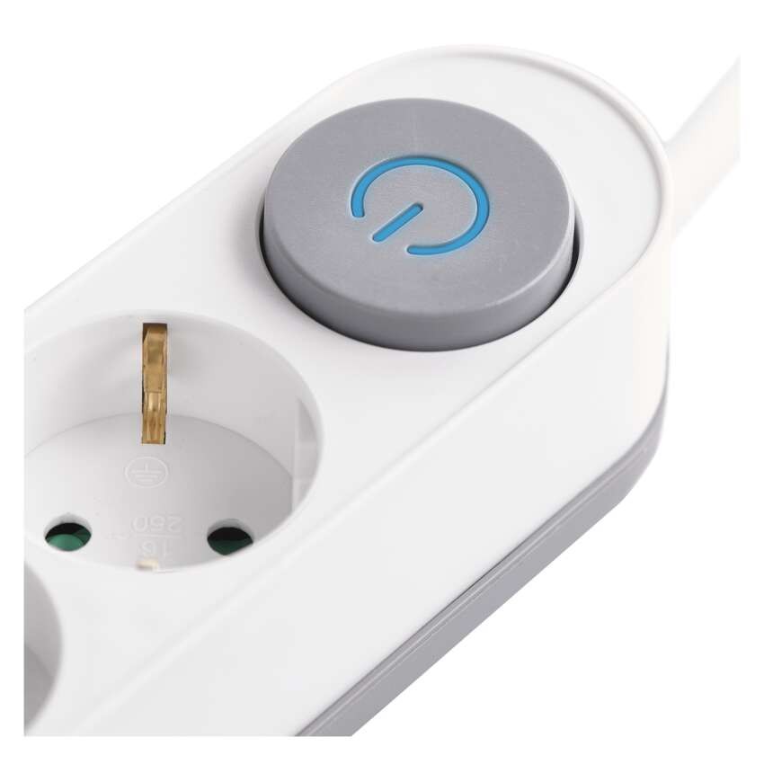 Hosszabbító 2 m / 3 aljzat / kapcsolós / fehér / 1× USB-A + 1× USB-C  / 1,5 mm2