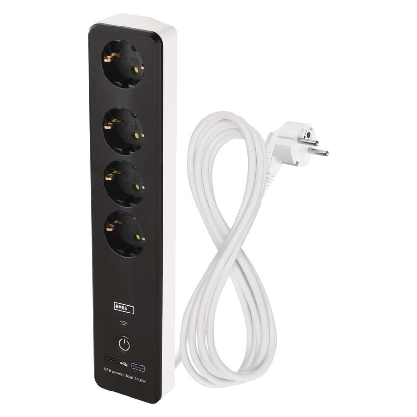 GoSmart Steckdosenleiste + Schalter - 2 m, 4 Steckdosen, USB, weiss-schwarz, PVC, 1,5 mm2