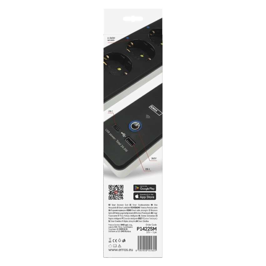 GoSmart Steckdosenleiste + Schalter - 2 m, 4 Steckdosen, USB, weiss-schwarz, PVC, 1,5 mm2