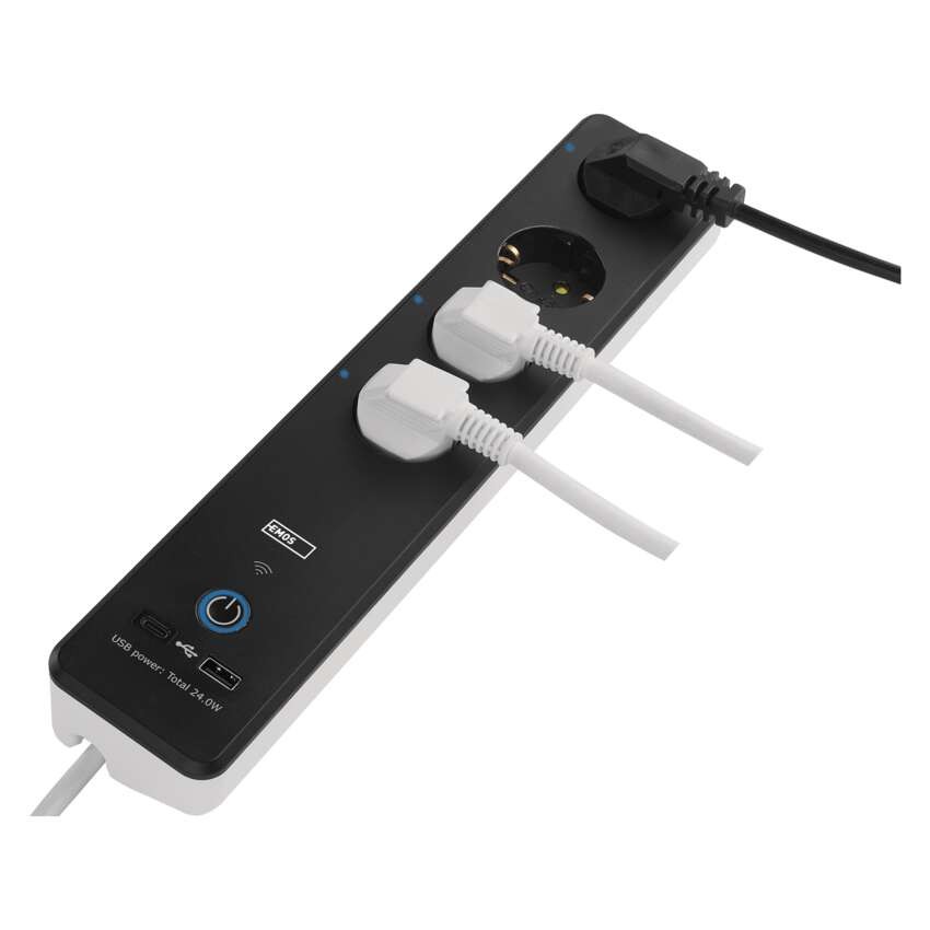 GoSmart Steckdosenleiste + Schalter - 2 m, 4 Steckdosen, USB, weiss-schwarz, PVC, 1,5 mm2