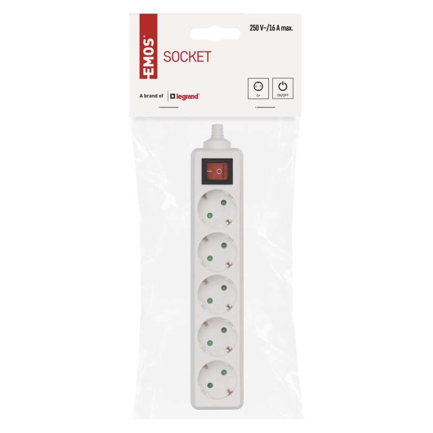 Steckdosenleiste ohne Kabel, 5 Steckdosen, Schalter SCHUKO