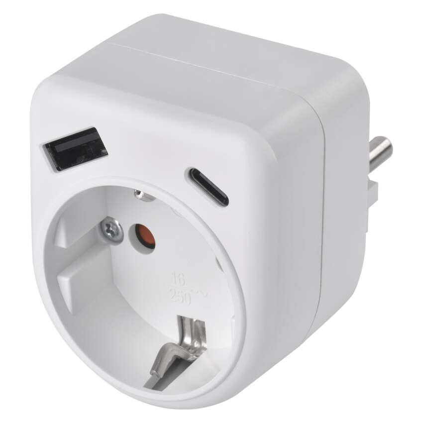 Daugiafunkcinė rozetė 1×, 1×USB-A + 1×USB-C, balta