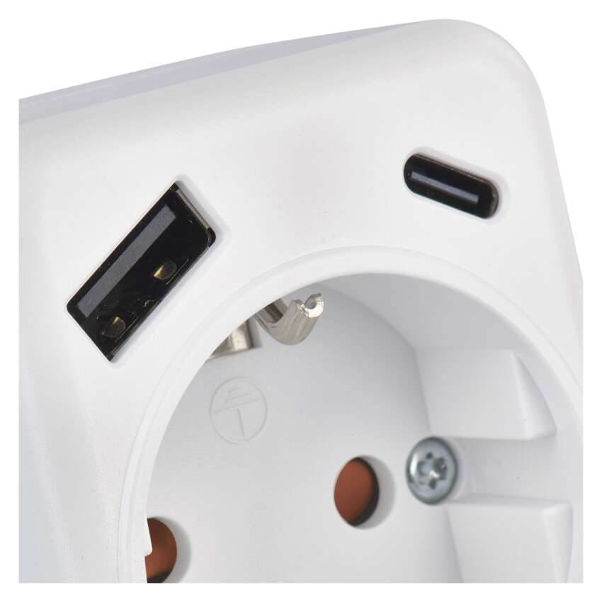 Daugiafunkcinė rozetė 1×, 1×USB-A + 1×USB-C, balta