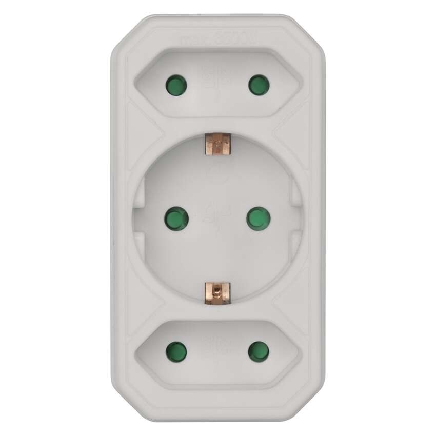 Mehrfachsteckdose, 2x Euro + 1x Schuko Steckdose, weiss