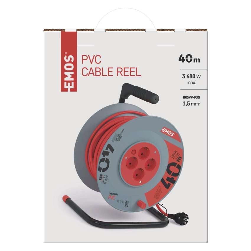 PVC Kabeltrommel – 4 Steckdosen, 40m, 1,5mm2 SCHUKO