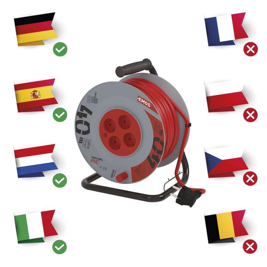 PVC Kabeltrommel – 4 Steckdosen, 40m, 2,5mm2 SCHUKO