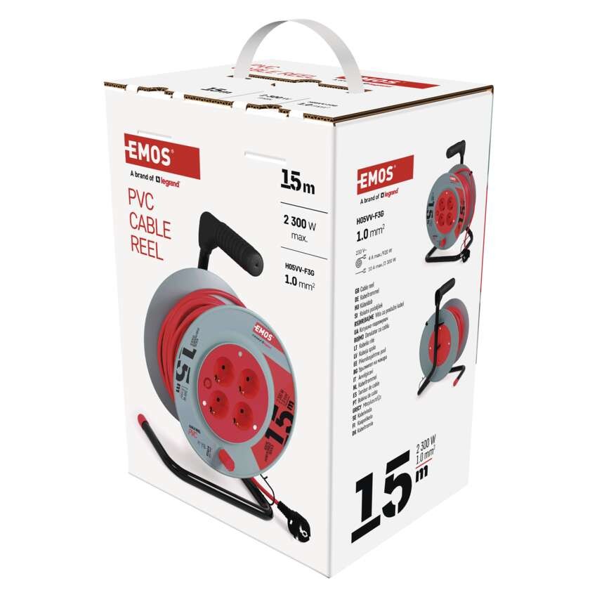 Ilginamojo kabelio ritė 15 m / 4 lizdai / juoda / PVC / 230 V / 1 mm2 