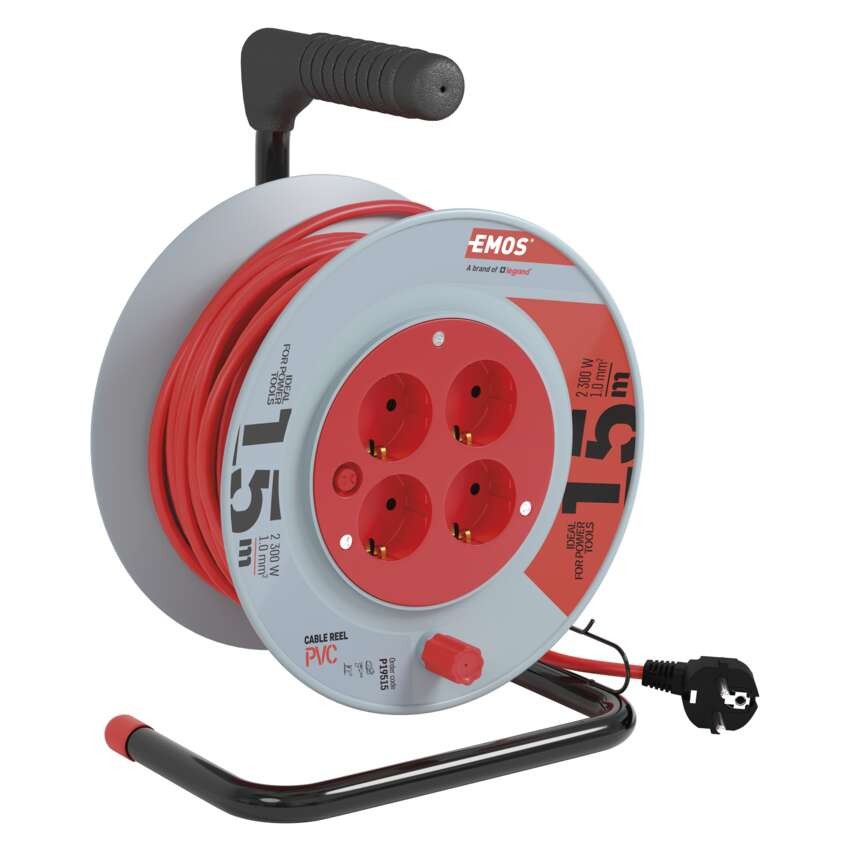 Ilginamojo kabelio ritė 15 m / 4 lizdai / juoda / PVC / 230 V / 1 mm2 