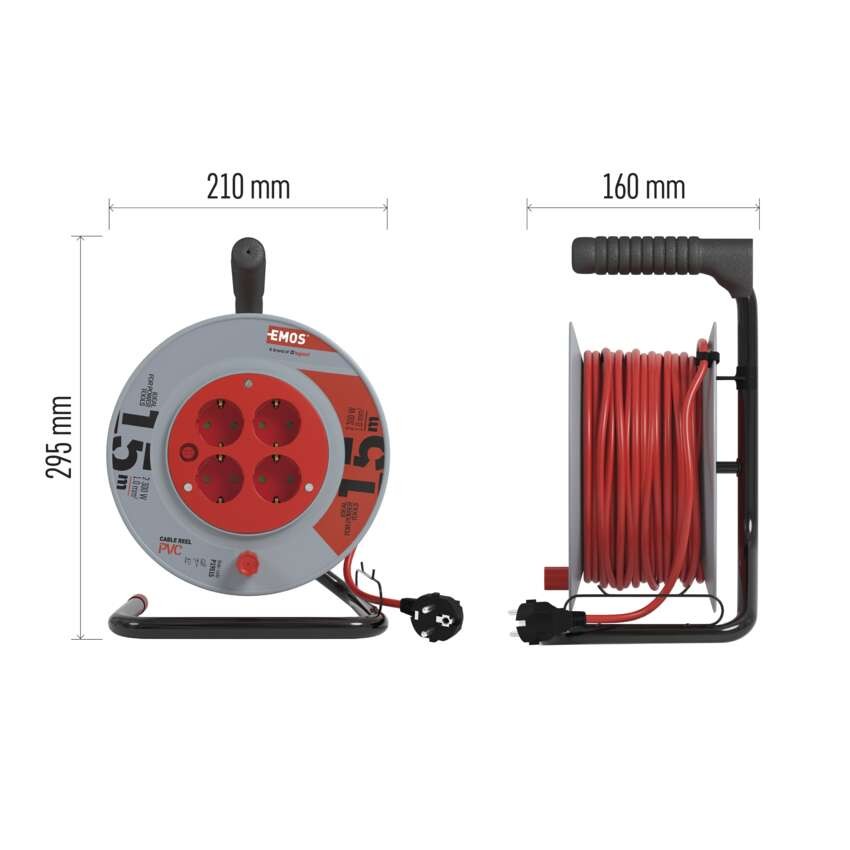Ilginamojo kabelio ritė 15 m / 4 lizdai / juoda / PVC / 230 V / 1 mm2 