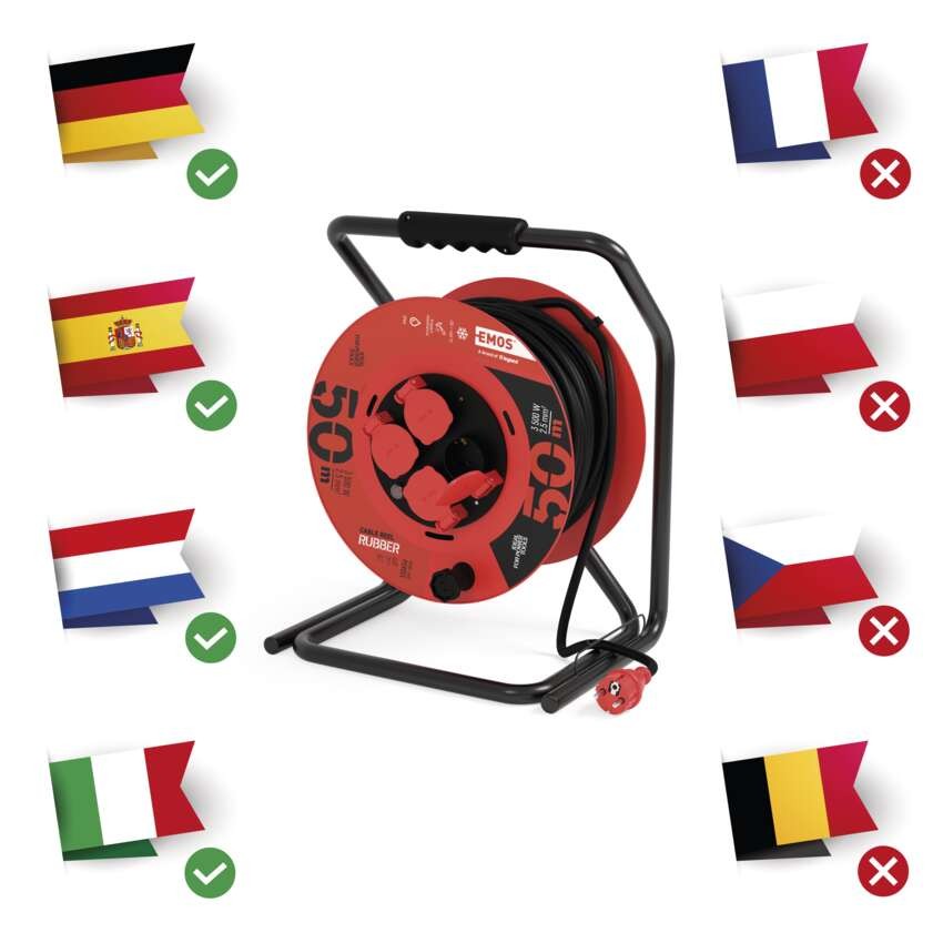 Gummi-Kabeltrommel – 4 Steckdosen, 50m, 2,5mm2 