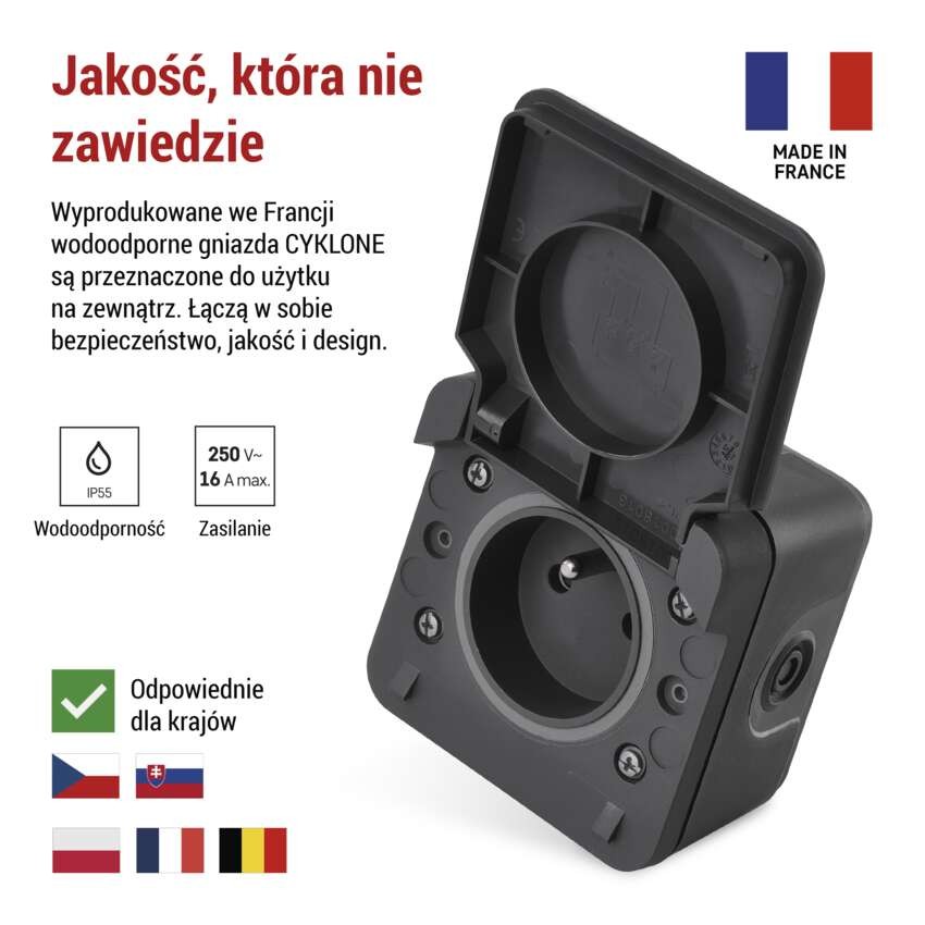 EMOS Cyklone gniazdo pojedyncze natynkowe IP55